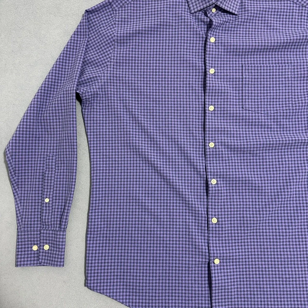 Peter Millar‎ Gingham Check Button Down Shirt Long Sleeve Purple Mens Size Large